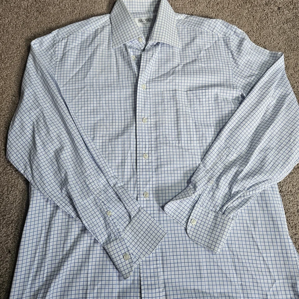 Balmain White and Blue Grid Pattern Shirt - Picture 4 of 6